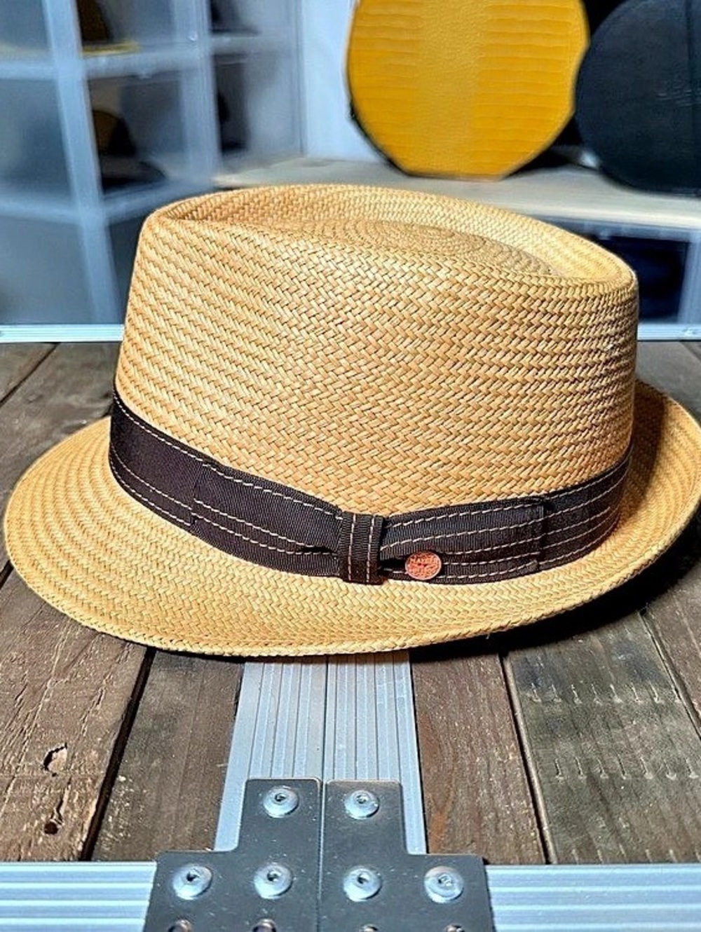 Mayser Henrik Genuine Panama Straw Fedora Hat Honey Brown Size 59 Germany